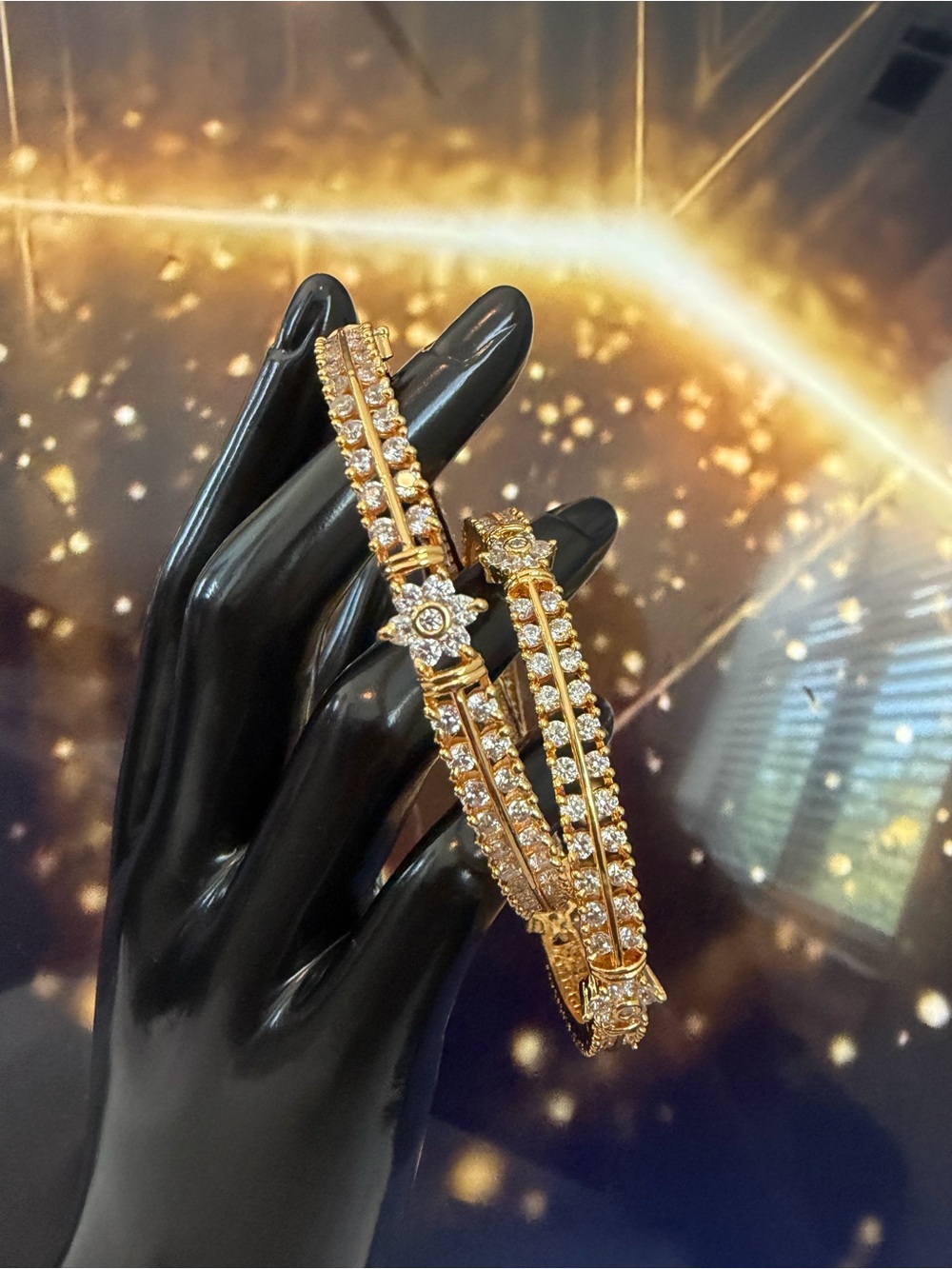 Gold-Tone Crystal Double Row Bangle Bracelet